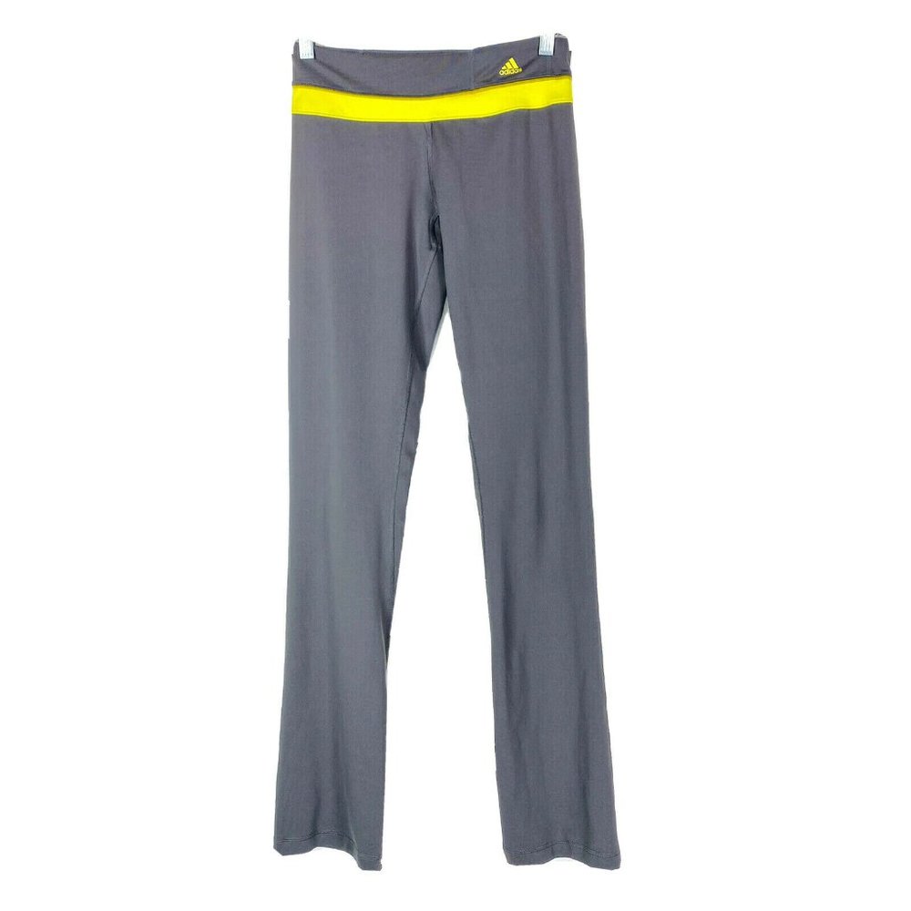 Adidas XS Pants Activewear Climalite Athletic Sport Gray Neon Yellow Straight